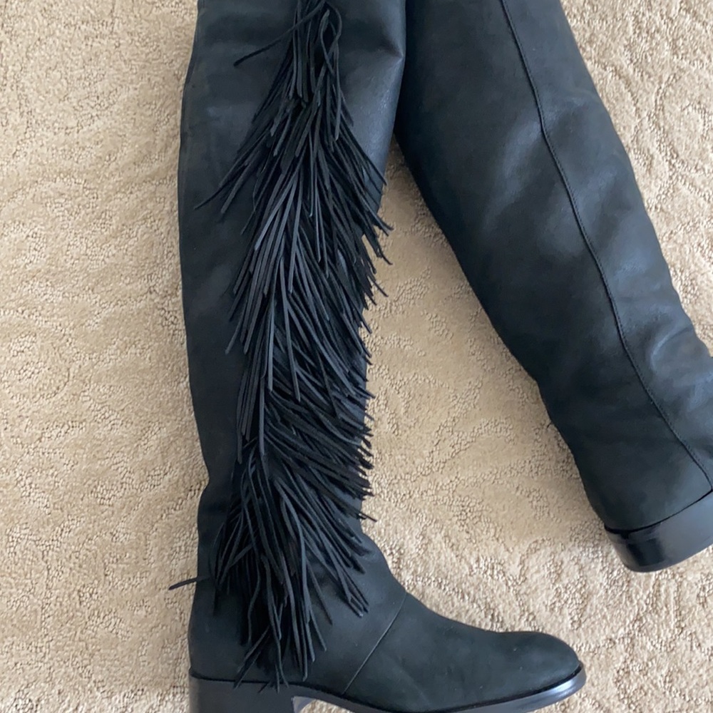Sam Edelman Black Over-the-Knee Fringe Boots